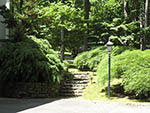 stone walls and steps to garage level