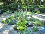 three copper fountains in planting pockets