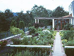 wood pergola at garden terminal point